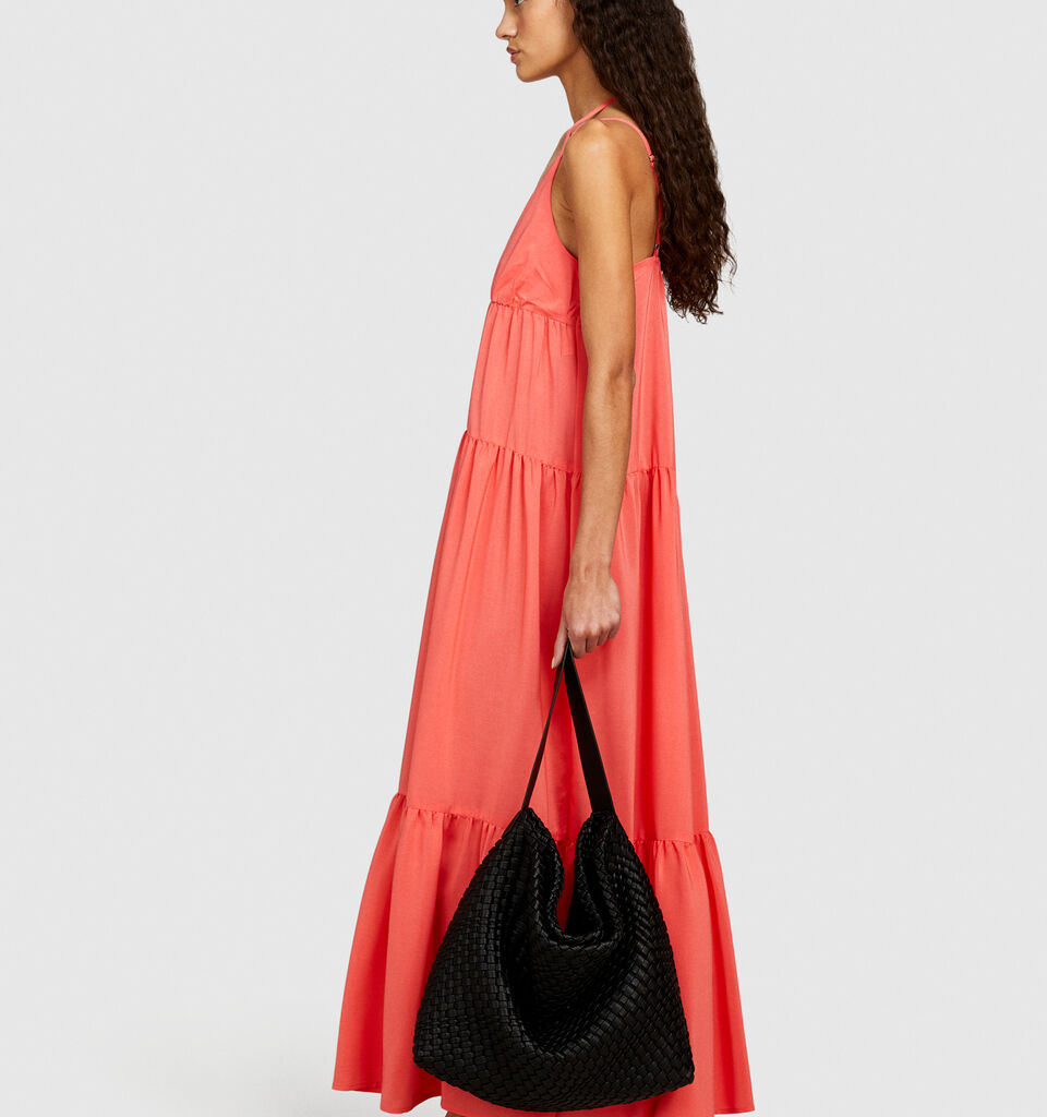 Long dress with ruffle - women's long dresses - Coral | Sisley image number 2